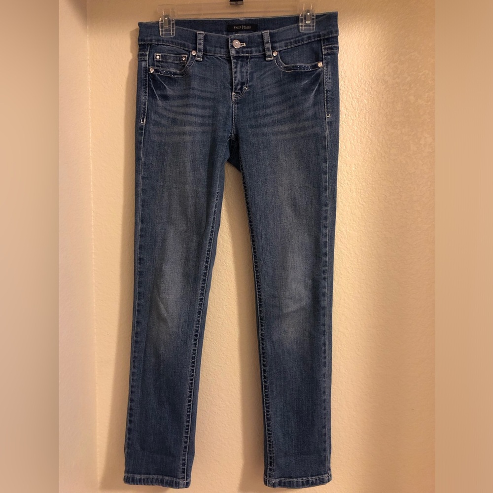 WHBM Blue Jeans Size 2 Noir Slim Ankle Embellished Pockets